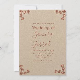 Cartão De Festividades Floral Motif Botanical Salmon Wedding Kraft