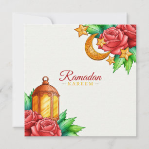 Cartão De Festividades floral Ramadan Kareem   Crescente e lanterna Doura