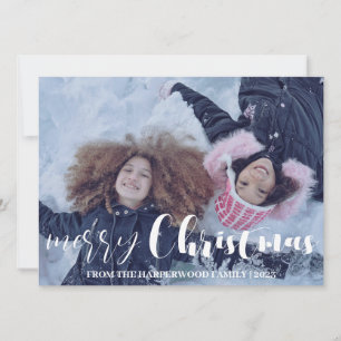 Cartão De Festividades Floral Simple Elegant Family Christmas Photo Holid