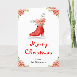 Cartão De Festividades Floral Skate de gelo Vermelho Feliz Natal