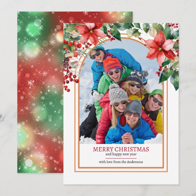 Cartão De Festividades Floral Verde Criar seu Próprio Foto Personalizado (Frente/Verso)