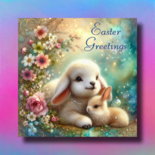 Cartão De Festividades Floral Watercolor Bunny E Lamb Páscoa Cristã