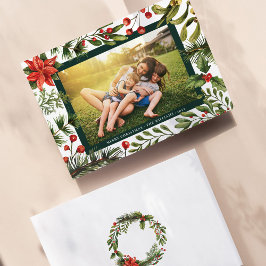 Cartão De Festividades Floral Watercolor Greenery Family Foto de Natal
