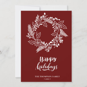 Cartão De Festividades Floral Wreath Natural Poinsettia Pine Bough Red