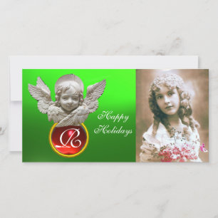 Cartão De Festividades FLORENTINE RENAISSANCE ANGEL Red Gem Monograma