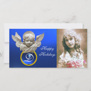 Cartão De Festividades FLORENTINE RENAISSANCE ANGEL Sapphire Gem Monogram