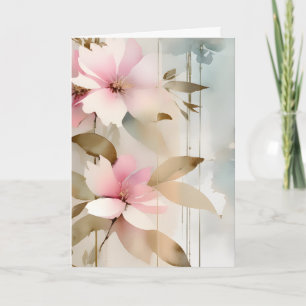 Cartão De Festividades Flores Abstratas Rosa e Branco Dia das Mães