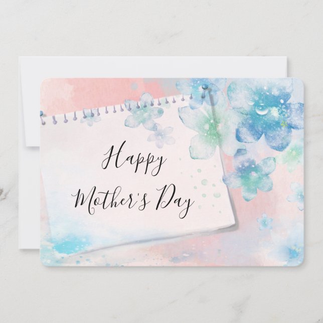 Cartão De Festividades Flores Azuis bonito no Dia de as mães Rosa (Frente)
