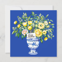 Cartão De Festividades Flores bonitas em vaso. Aquarelas. Aniversário