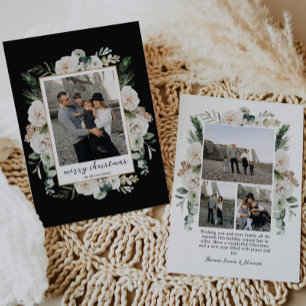 Cartão De Festividades Flores Brancas de Inverno   Foto Preto e Branco