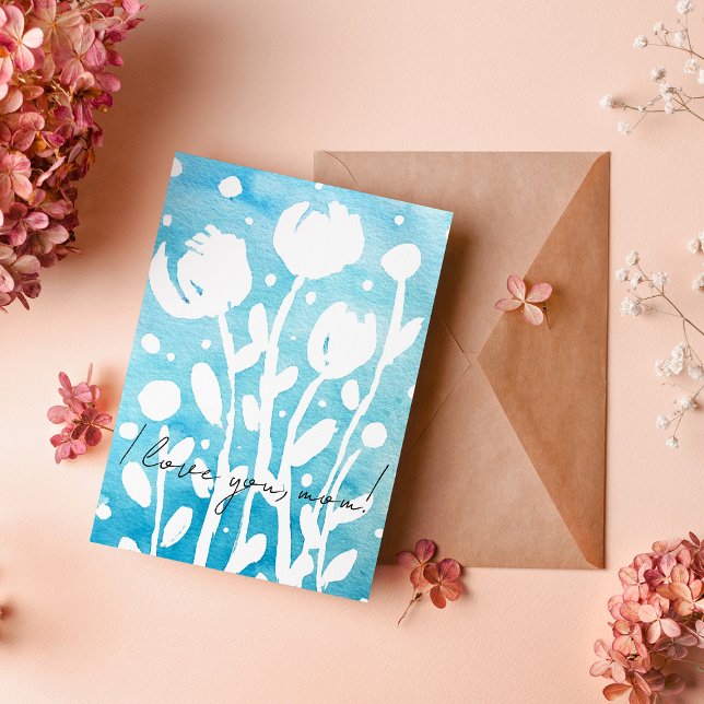 Cartão De Festividades Flores brancas e brancas Eu te amo mãe (Criador carregado)