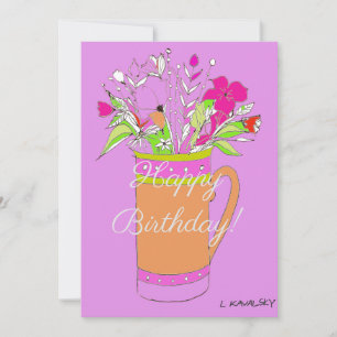 Cartão De Festividades Flores Coloridas de Feliz Aniversário em Caneca