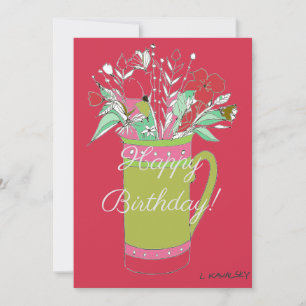 Cartão De Festividades Flores Coloridas de Feliz Aniversário na Caneca 