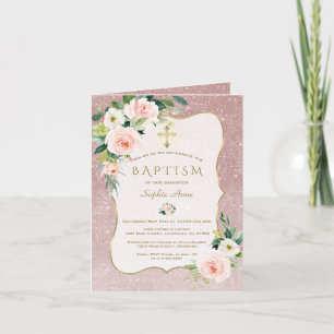 Cartão De Festividades Flores Cor-de-rosa Elegantes Batismo com Rosa de L