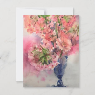 Cartão De Festividades Flores De Aquarela Em Vaso Azul