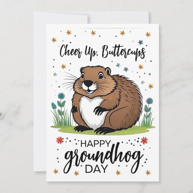 Cartão De Festividades Flores de Aquarelas - Fólvora de Groundhog - Cute  (Frente)