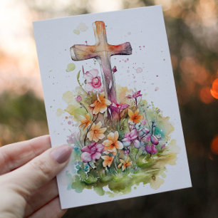 Cartão De Festividades Flores de Cruzeiro Cristão e Flores de Mola
