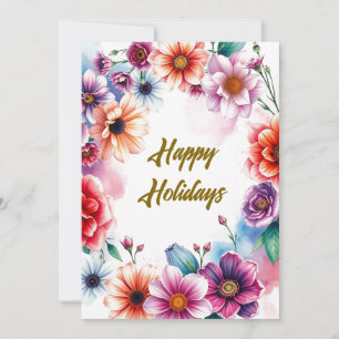 Cartão De Festividades Flores de Férias Felizes Aquarela Natal Feliz