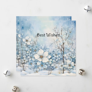 Cartão De Festividades Flores de Inverno Azul Pastel Natal