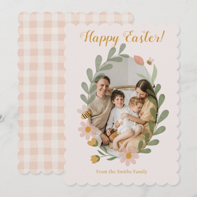 Cartão De Festividades Flores de Mola de Aquarela Rosa Gingham (Frente/Verso)