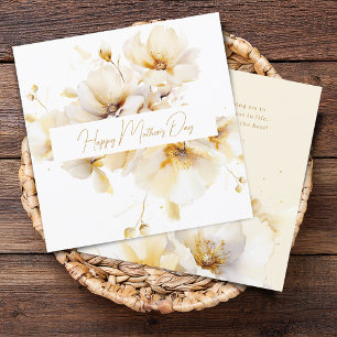 Cartão De Festividades Flores de Ouro Branco Elegantes para o Dia das Mãe