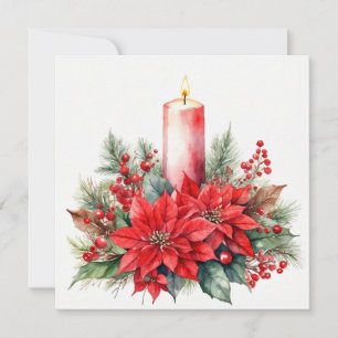 Cartão De Festividades Flores de Poinsettia de Natal em Aquarelas, Berrie