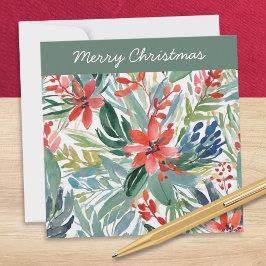 Cartão De Festividades Flores de Poinsettia Vermelha Folhas Bonito Floral