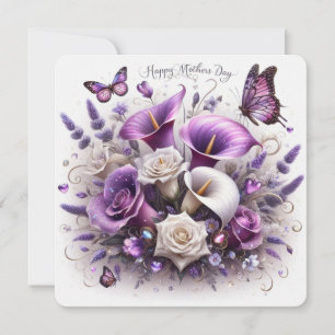 Cartão De Festividades Flores e Borboletas Feliz Dia das Mães