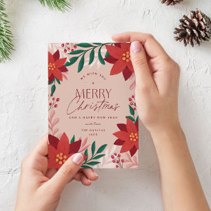 Cartão De Festividades Flores Festivas de Poinsettia no Natal