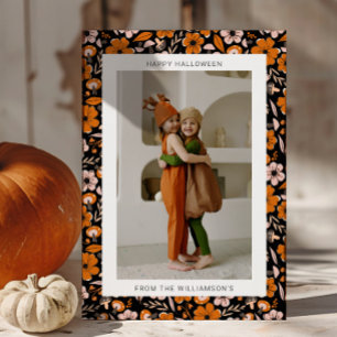 Cartão De Festividades Flores Laranja Preta Cogumelos Foto de Halloween