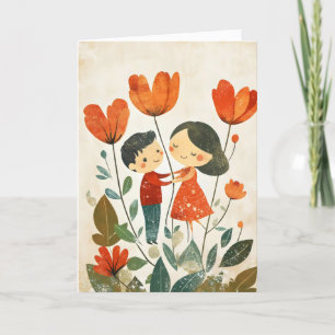 Cartão De Festividades Flores Mãe e Filho Bonitas
