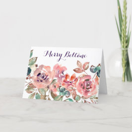 Cartão De Festividades Flores Rosa Selvagens e Beltane Aquarela