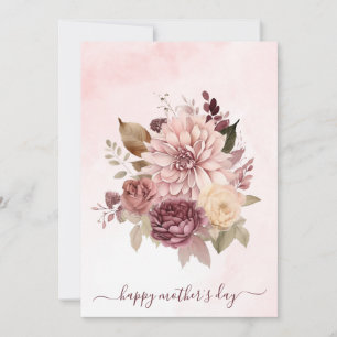 Cartão De Festividades Flores Rosa Sepia Aquarela  Dia de as mães Feliz