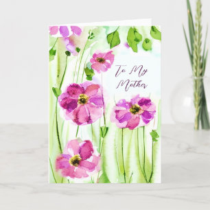 Cartão De Festividades Flores roxas aquarela personalizadas Dia das Mães