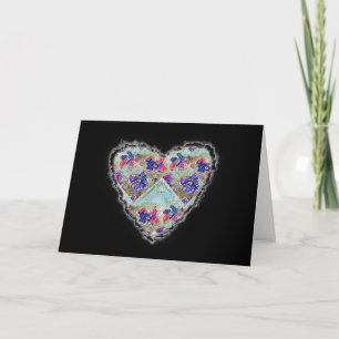 Cartão De Festividades Flores roxas e azuis quadrados Zigzags