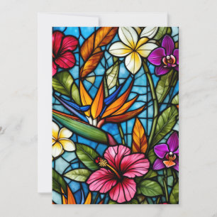 Cartão De Festividades Flores Tropicais em Vitral Floral Vibrante