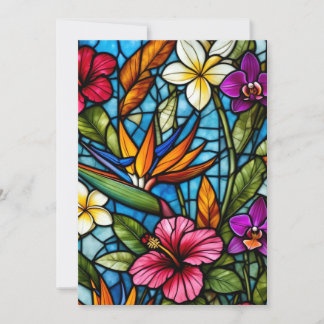 Cartão De Festividades Flores Tropicais em Vitral Floral Vibrante