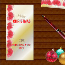 Flores Vermelhas Trim Gradient Xmas Card Dourado