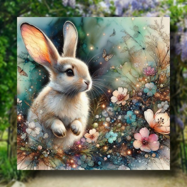 Cartão De Festividades Floresta Aquarela Páscoa de Flores de Pastel Coelh (Criador carregado)
