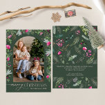 Cartão De Festividades Floresta - Arca de Folhagem Botânica Cor-de-Rosa V<br><div class="desc">Esta coleção apresenta cor d'água,  florais cor-de-rosa claro,  bagas e verde de inverno com tipografia moderna e elegante,  com padrão botânico invernal de volta.</div>