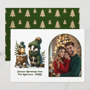 Cartão De Festividades Floresta Badger Aconchegante Floresta Natal Magia