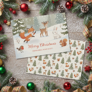 Cartão De Festividades Floresta de Animais de Madeira de Natal