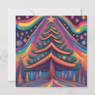 Cartão De Festividades Floresta de Árvores de Natal Coloridas e Enfeites