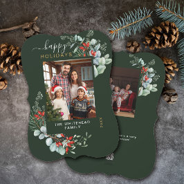 Cartão De Festividades Floresta de Foto Botânica de Aquarela Verde