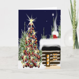 Cartão De Festividades Floresta de inverno da Árvore de Natal Cozy Log Ca