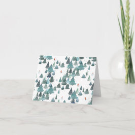 Cartão De Festividades Floresta de Inverno em Aquarela Dobrada