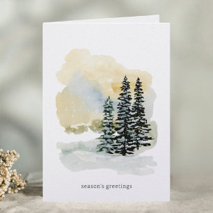Cartão De Festividades Floresta de Inverno Encantada em Aquarela