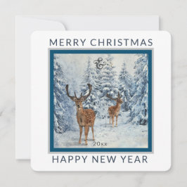 Cartão De Festividades Floresta de inverno quadrada com veado | Férias de