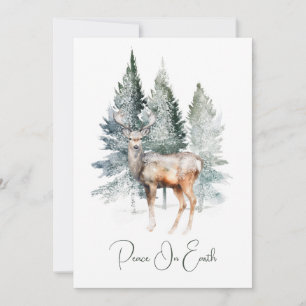 Cartão De Festividades Floresta de Natal com Veados em Aquarela