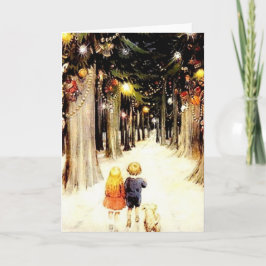 Cartão De Festividades Floresta de Natal da Restauração Vintage